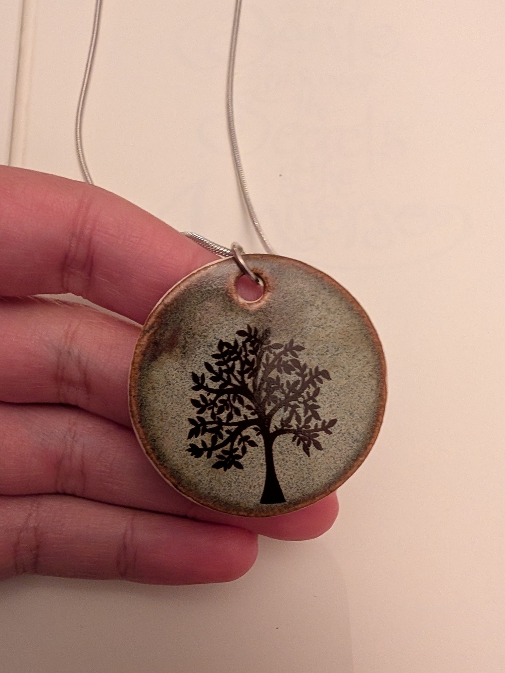 Handcrafted Tree Porcelain Pottery Pendant Necklace